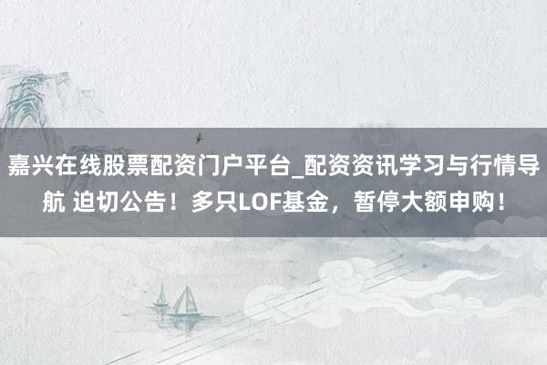 嘉兴在线股票配资门户平台_配资资讯学习与行情导航 迫切公告！多只LOF基金，暂停大额申购！