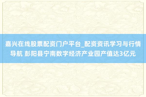 嘉兴在线股票配资门户平台_配资资讯学习与行情导航 彭阳县宁南数字经济产业园产值达3亿元