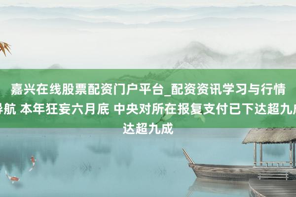 嘉兴在线股票配资门户平台_配资资讯学习与行情导航 本年狂妄六月底 中央对所在报复支付已下达超九成